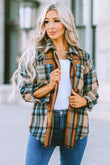 Plaid Color Block Buttoned Shirt with Pockets