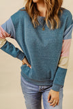 Gray Colorblock Long Sleeve Pullover Sweatshirt