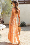 Boho Floral Print Lace-up Straps Tiered Smocked Maxi Dress