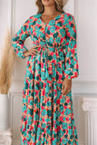 Bohemia Print V Neck Ruffle Long Sleeve Maxi Dress