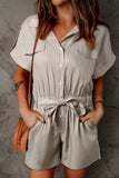 Buttoned Pockets Lace-up Belt High Waist Romper