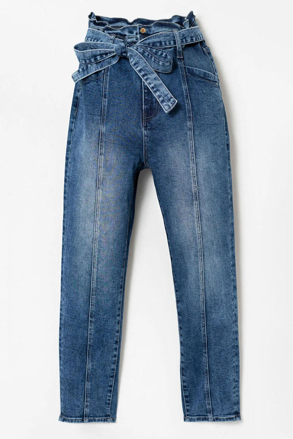 Seamed Stitching High Waist Knot Skinny Jeans