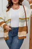 Cardigan ouvert sur le devant à imprimé rayé beige de grande taille