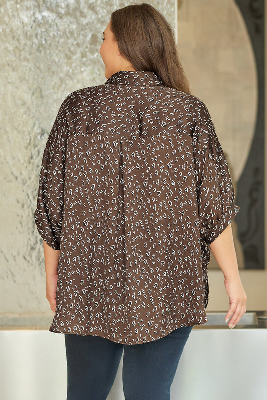 Buttoned Batwing Sleeve Plus Size Shirt