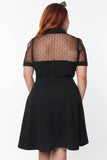 Plus Size Collared Mesh Yoke Fit Flare Dress