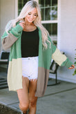 Colorblock Draped Open Front Chunky Cardigan