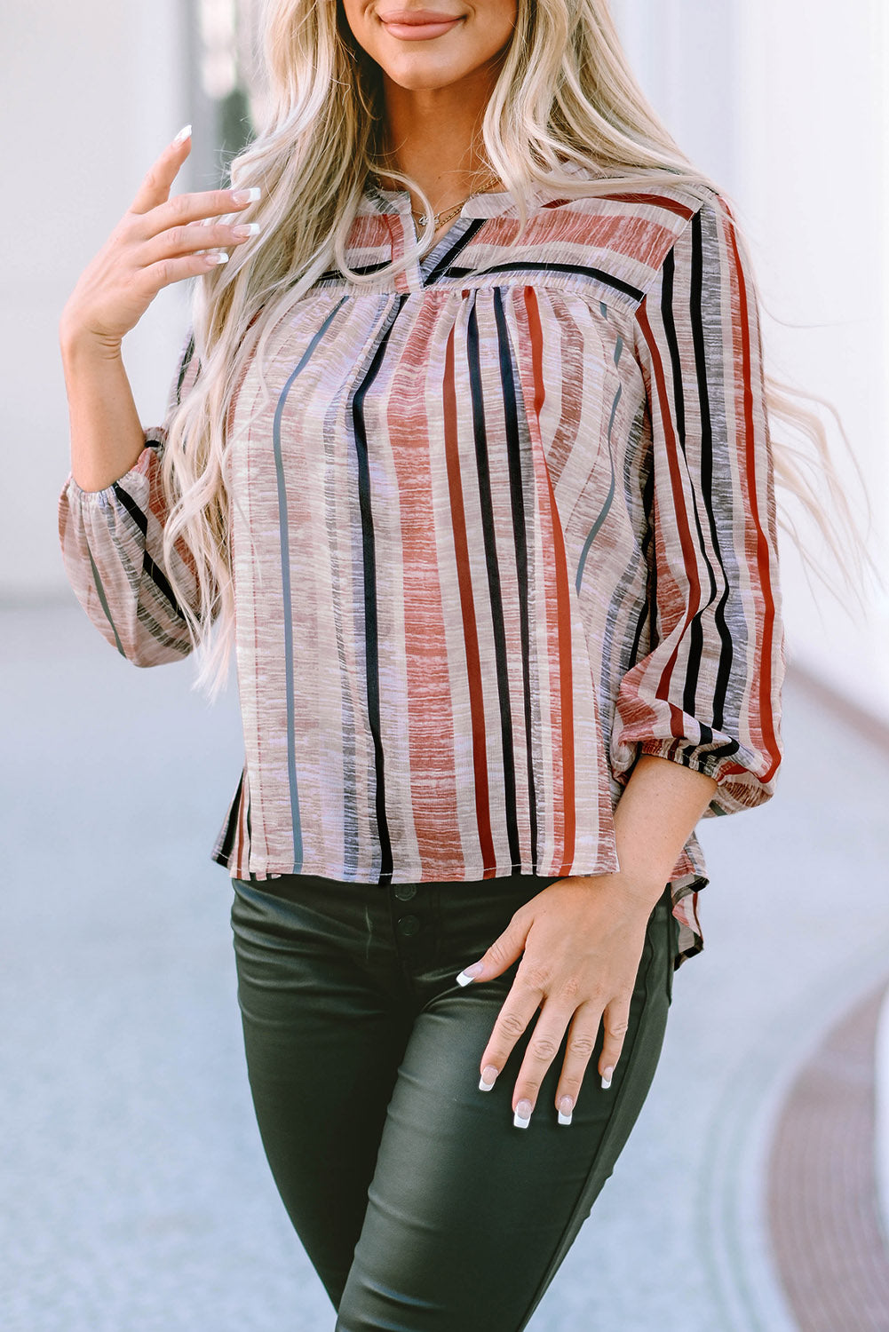 Striped 3/4 Sleeve Blouse