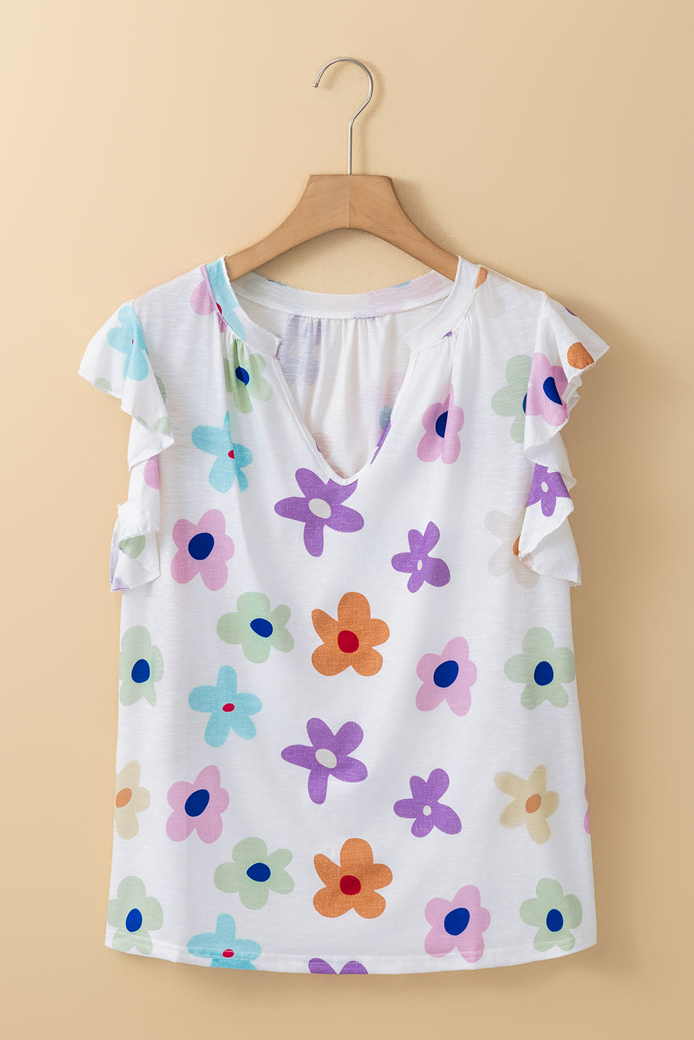 Flower Print Notch V-Neck Flutter Tank