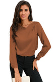 Solid Asymmetric V Neck Long Sleeve Satin Blouse