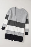 Open Front Colorblock Cardigan with Pockets