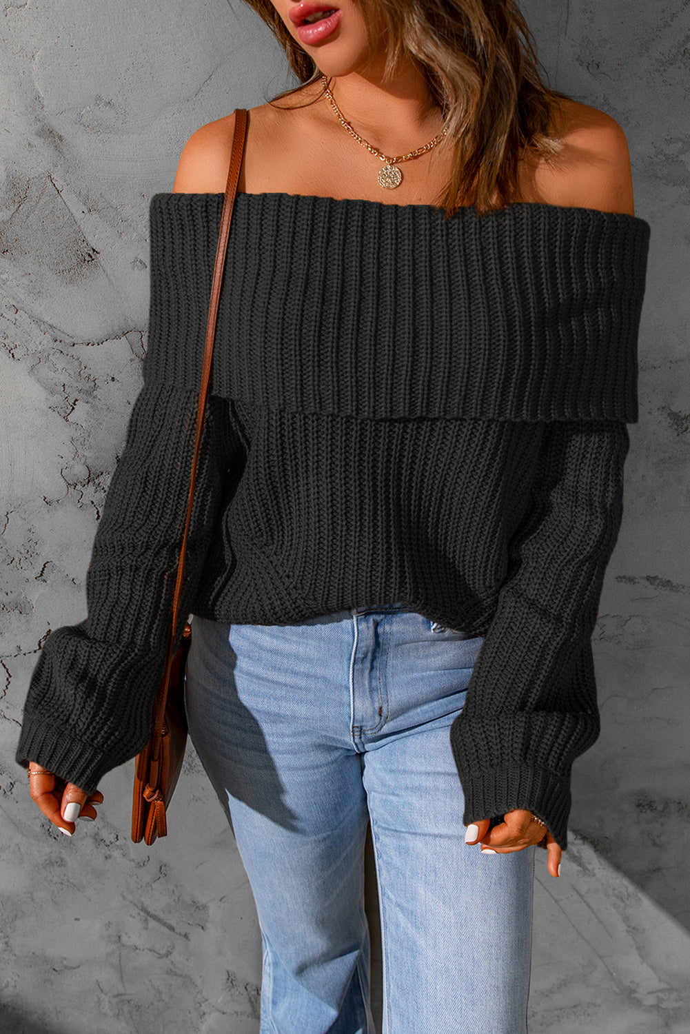 Ribbed Knit Off Shoulder Sweater