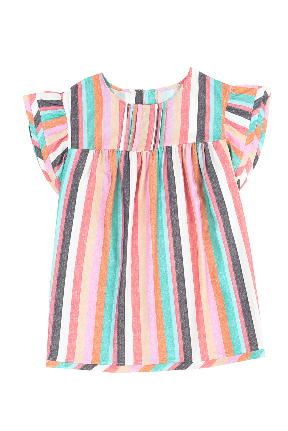 Striped Tiered Ruffle Cap Sleeve Top