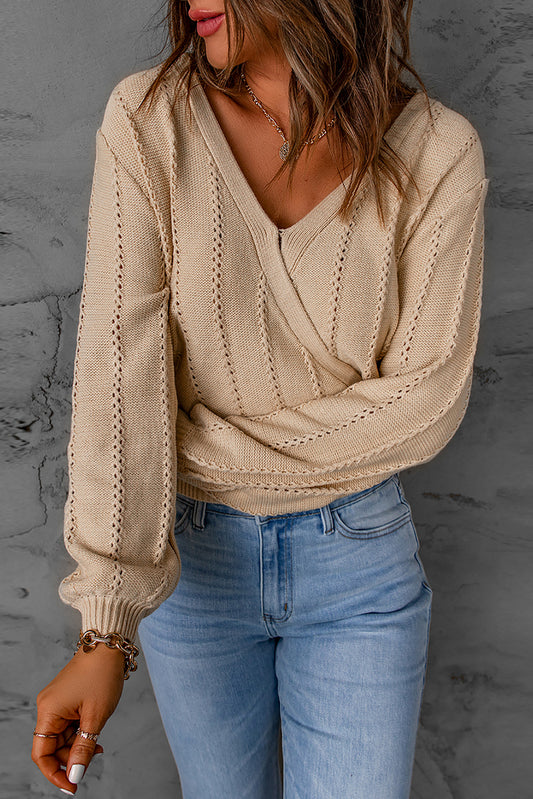 Hollow Out V Neck Pullover Sweater