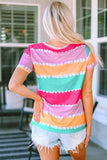 Striped Color Block V Neck T Shirt