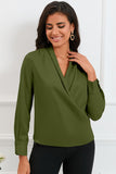 Solid Wrap V Neck Long Sleeve Top