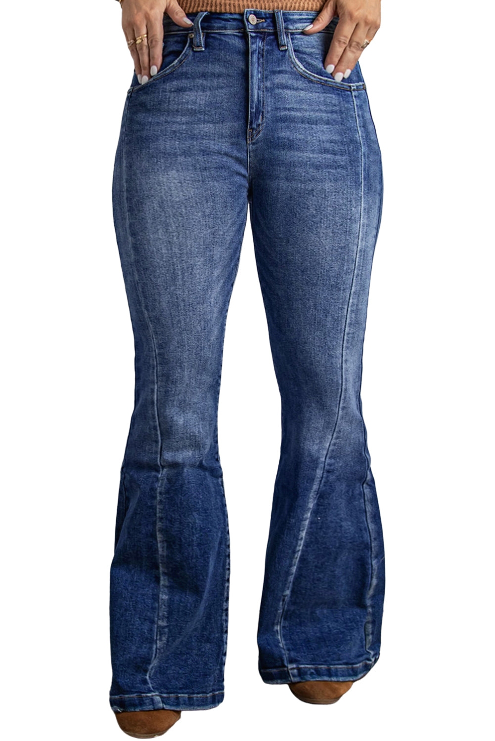 High Waist Flare Jeans with Pockets