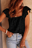 Lace Crochet Ruffled Square Neck Tank Top