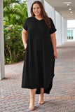 Plus Size V Neck Rolled Cuffs Maxi Dress