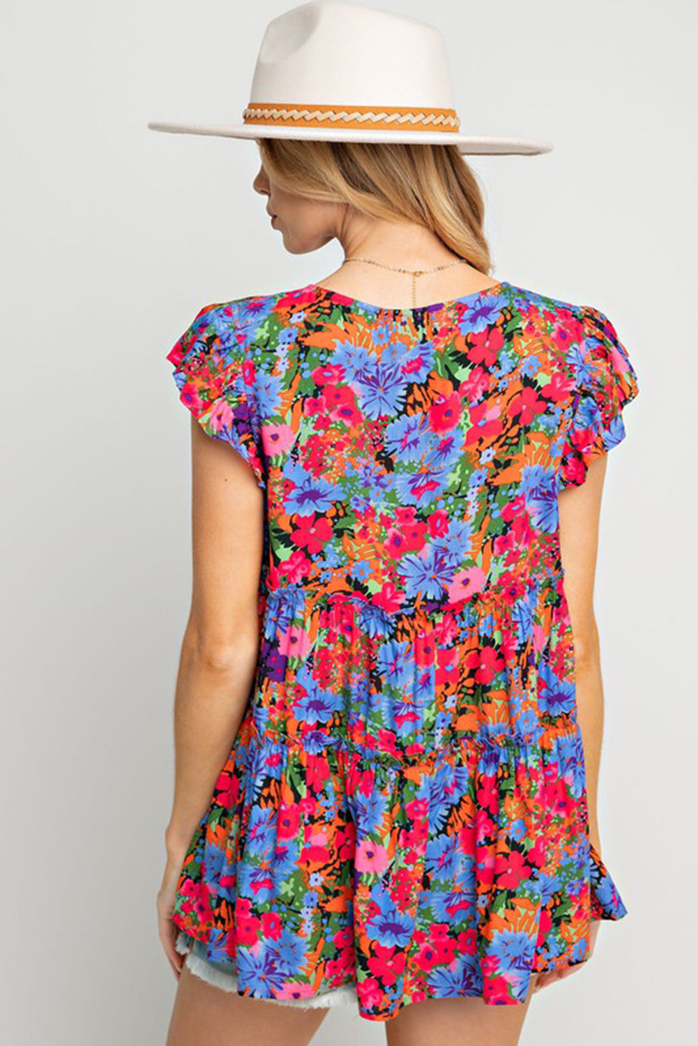 Floral Print Ruffle Tiered Short Sleeve Babydoll Top