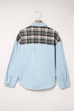 Plaid Patchwork Raw Hem Denim Jacket