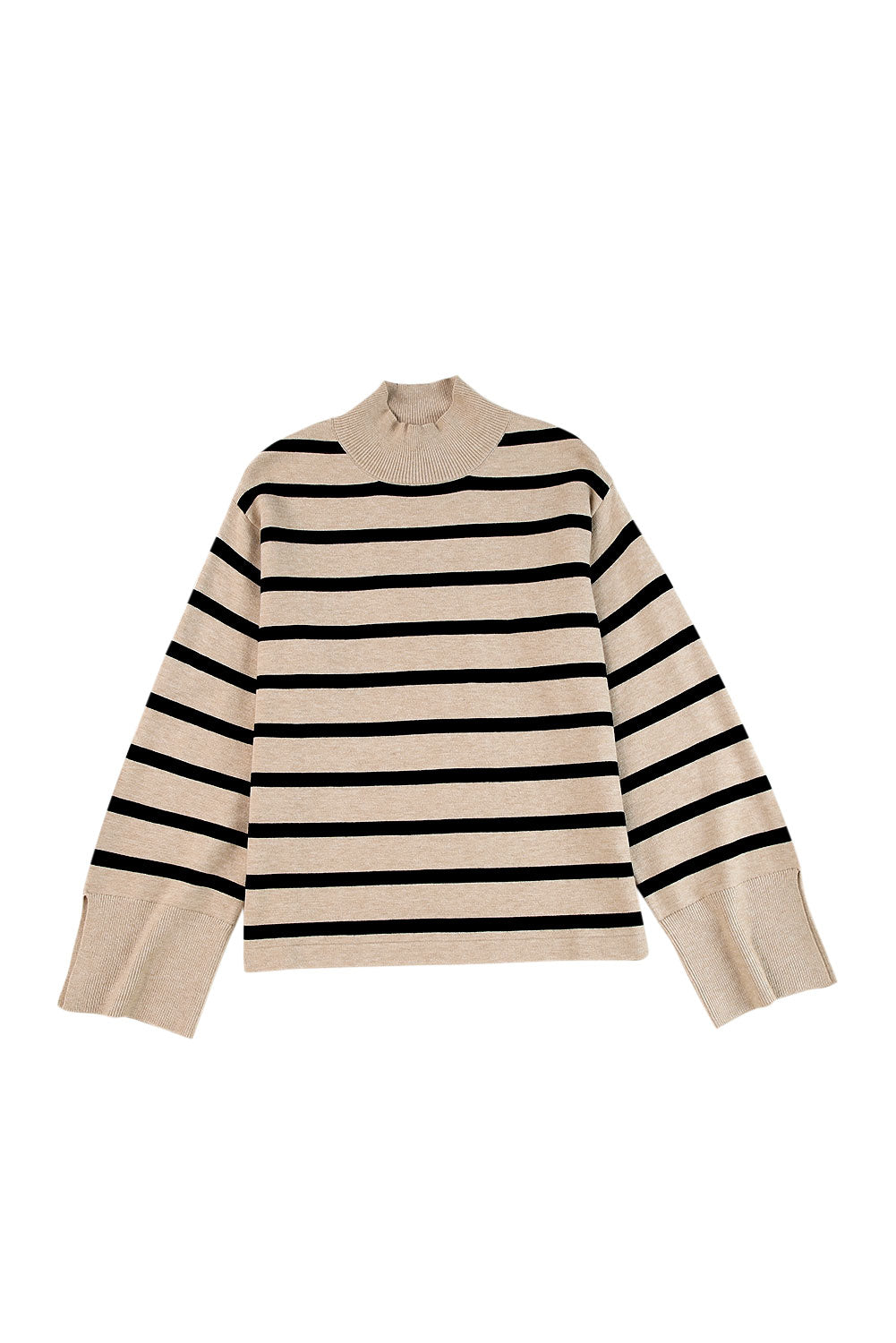 Striped Mock Neck Bell Sleeve Knit Sweater