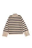 Striped Mock Neck Bell Sleeve Knit Sweater