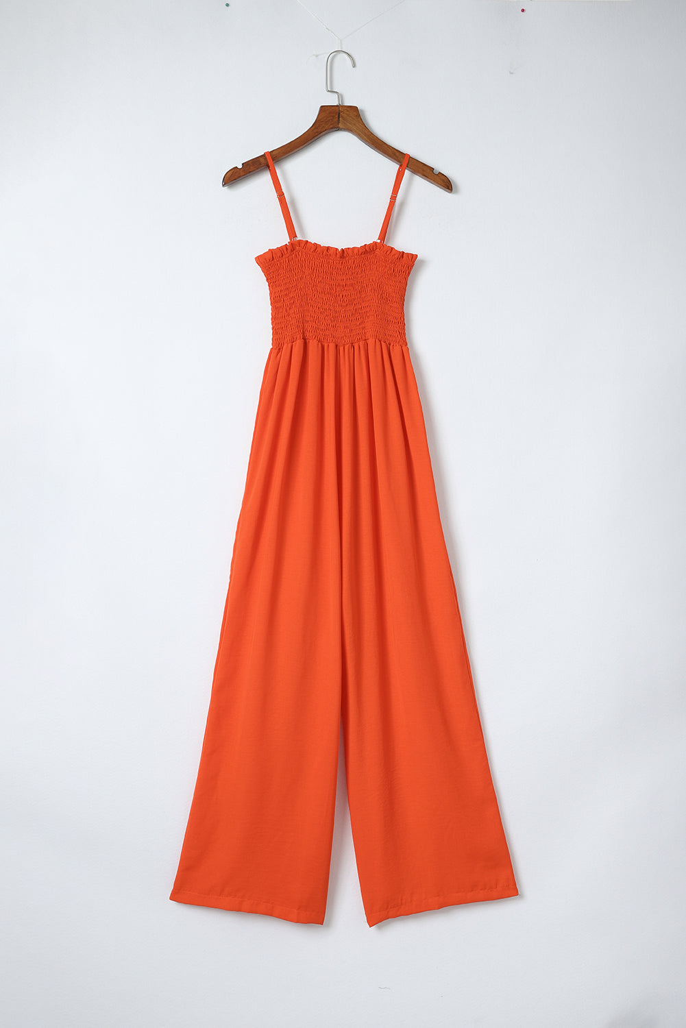 Smocked Spaghetti Straps Wide Leg Jumpsuit