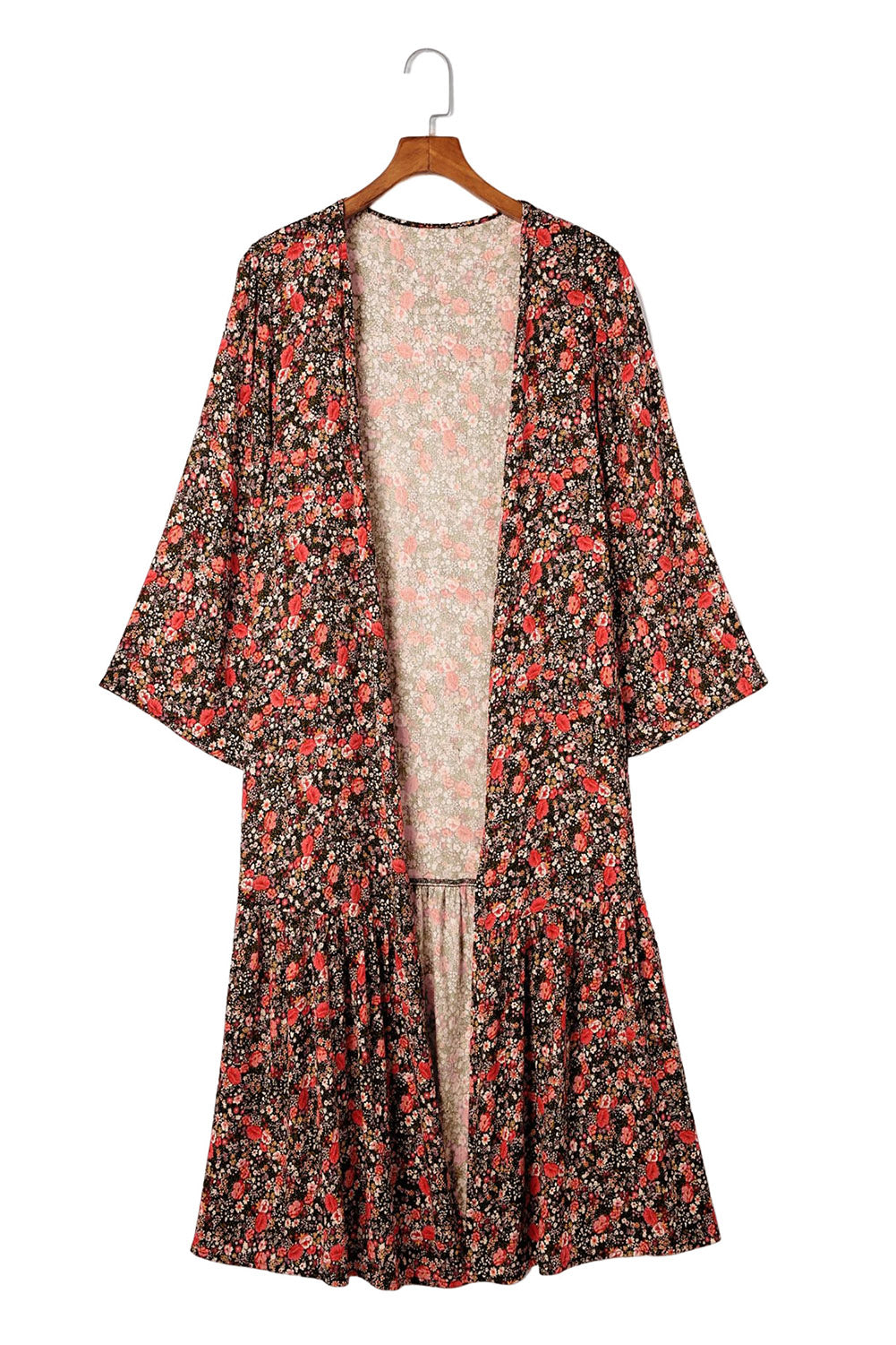 Open Front Boho Floral Print Kimono