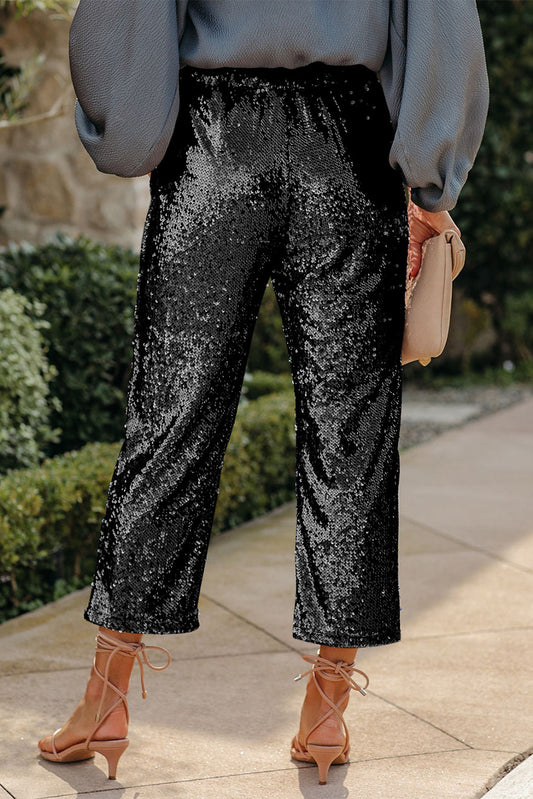 Pocketed Sequin Crop Pants