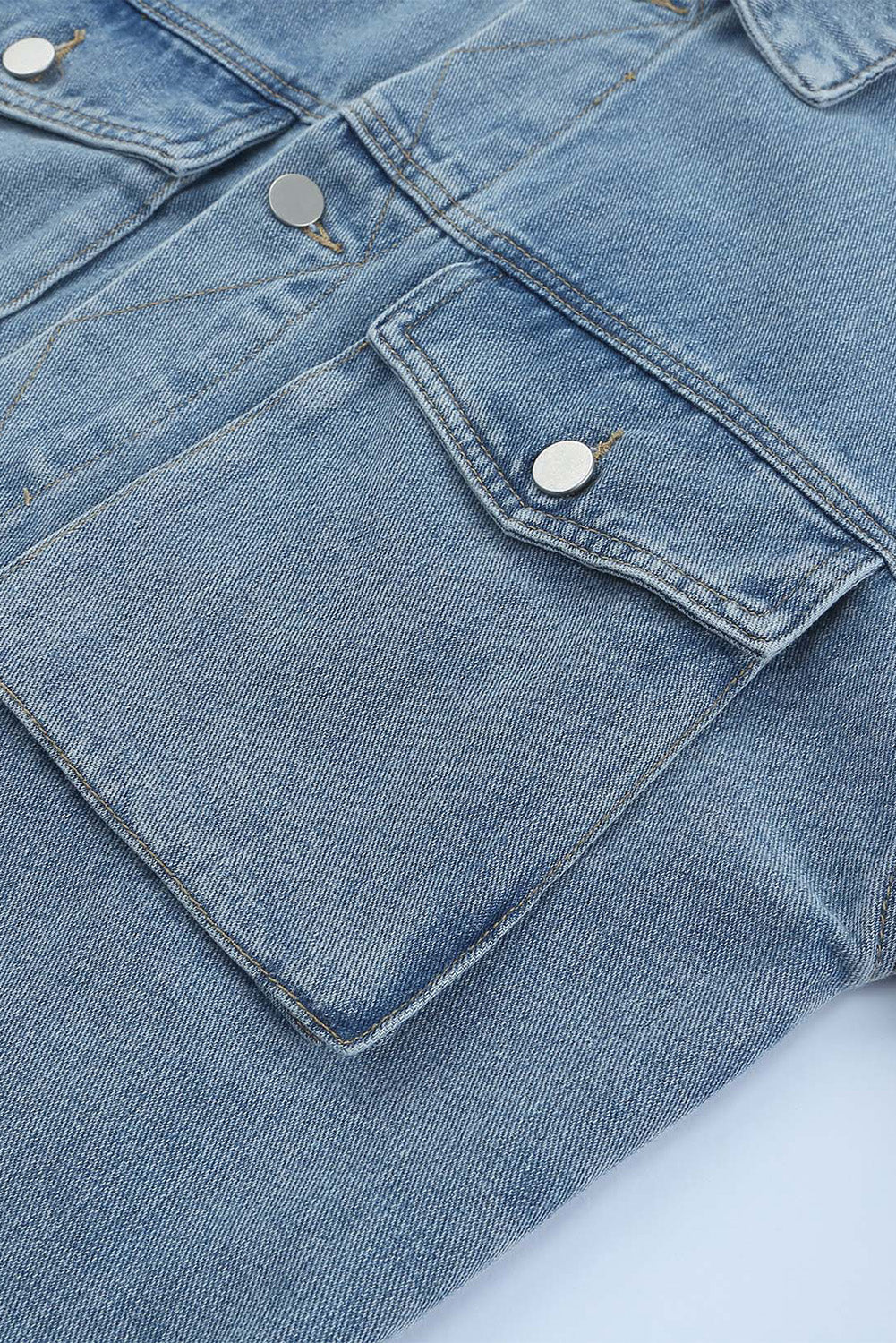 Veste en jean délavée à l'acide avec ourlet élastique bleu ciel