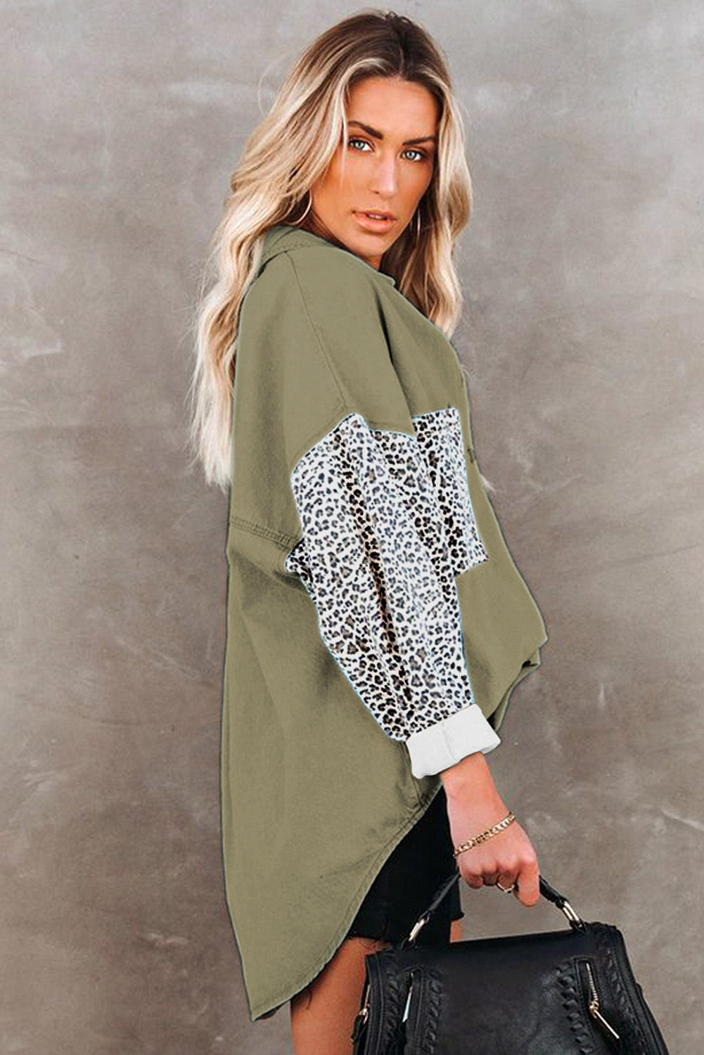 Contrast Leopard Denim Jacket