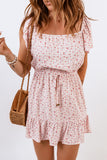 Elastic Waist Ruffled Hem Floral Dress