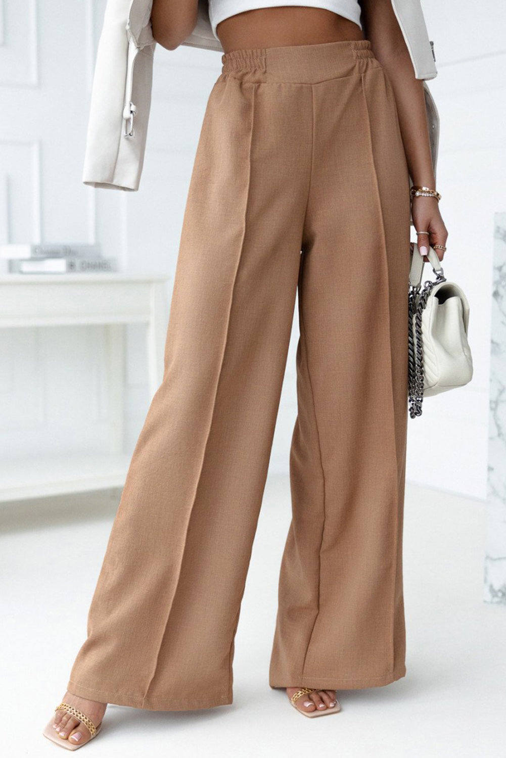 Elastic Waistband Wide Leg Pants