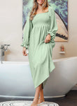 Green Smoked Flounce Sleeve Textured Empire Waist Maxi Dress