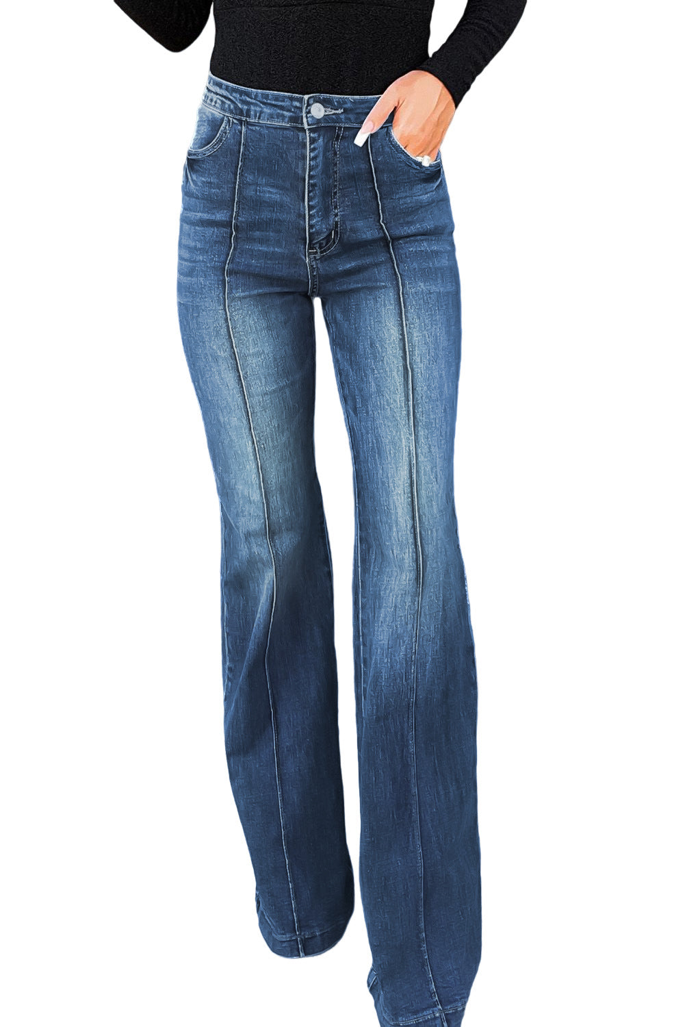 Central Seam Stitching Wide Leg Jeans