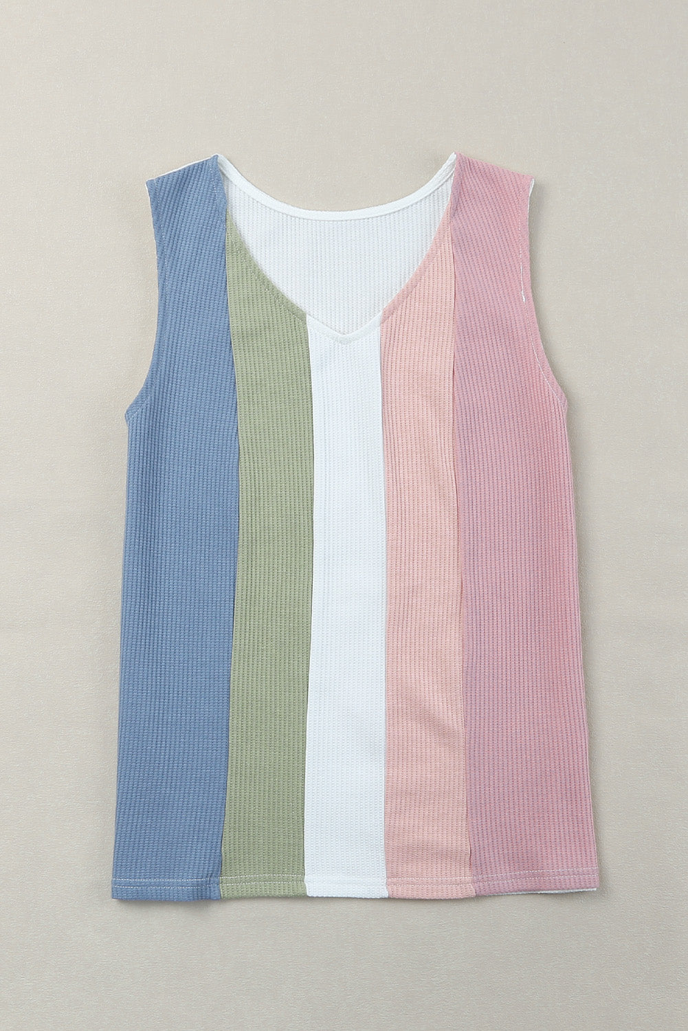 Color Block V-Neck Waffle Knit Tank Top