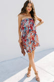 Floral Print Tiered Ruffled Bandeau Mini Dress