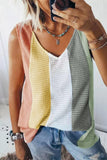 Color Block V-Neck Waffle Knit Tank Top