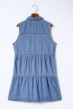 Flap Pockets Button up Sleeveless Denim Dress