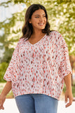 Pink Printed 3/4 Dolman Sleeve Plus Size Blouse