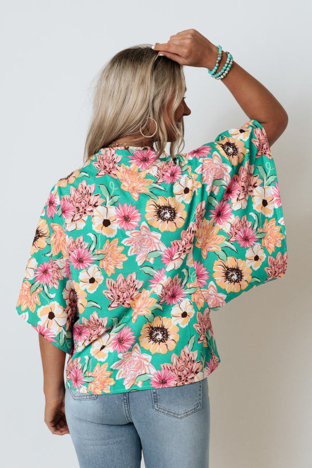 Kimono vert à imprimé floral Vacay