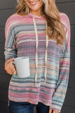 Striped Print Cable Knit Drop Shoulder Hoodie