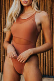 Asymmetrical Mesh Cutout Spaghetti Strap One Piece Swimsuit