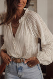 V-Neck Long Sleeve Button Up Lace Shirt