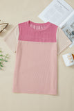 Pink Rib Textured Colorblock T Shirt