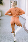 Ribbed Drawstring Waist Long Sleeve Romper