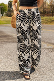 Tropical Leafy Print Drawstring Wide Leg Pants