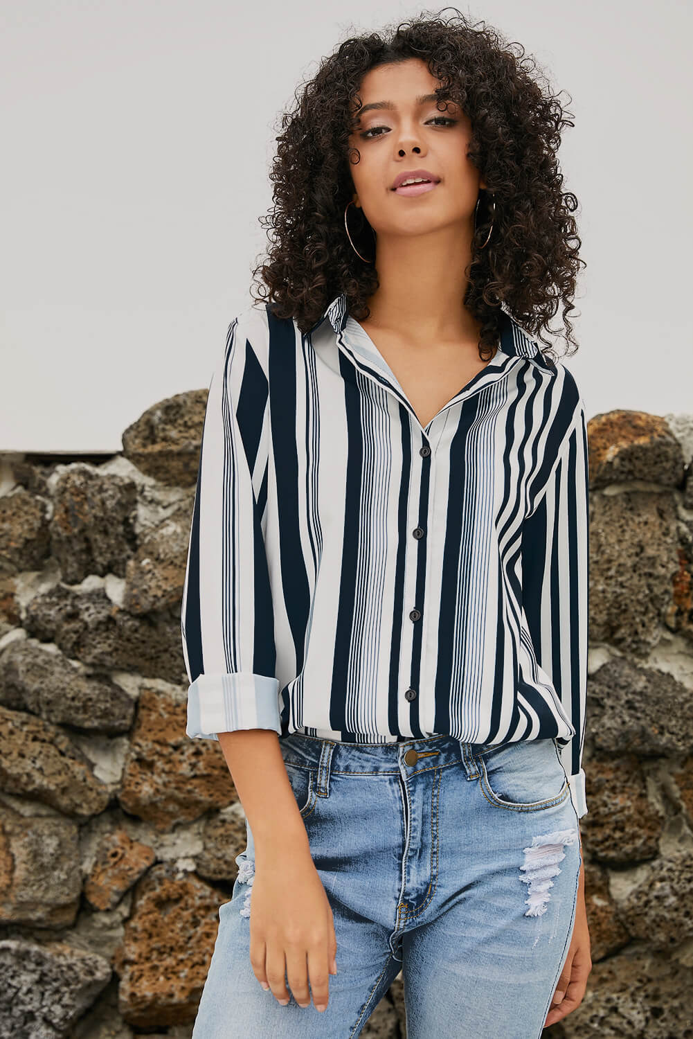 Brown Striped Modern Women Shirt