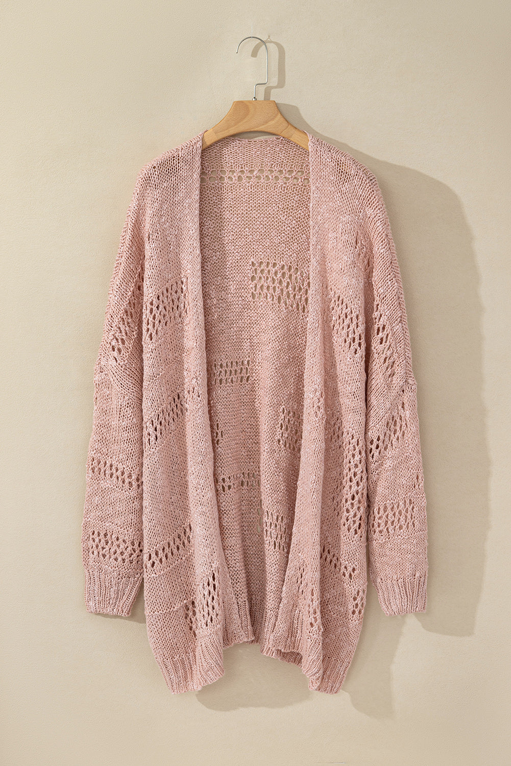 Cardigan décontracté rose à manches dolman en tricot creux