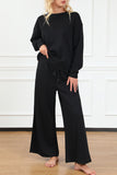 Black Textured Loose Fit T Shirt and Drawstring Pants Set